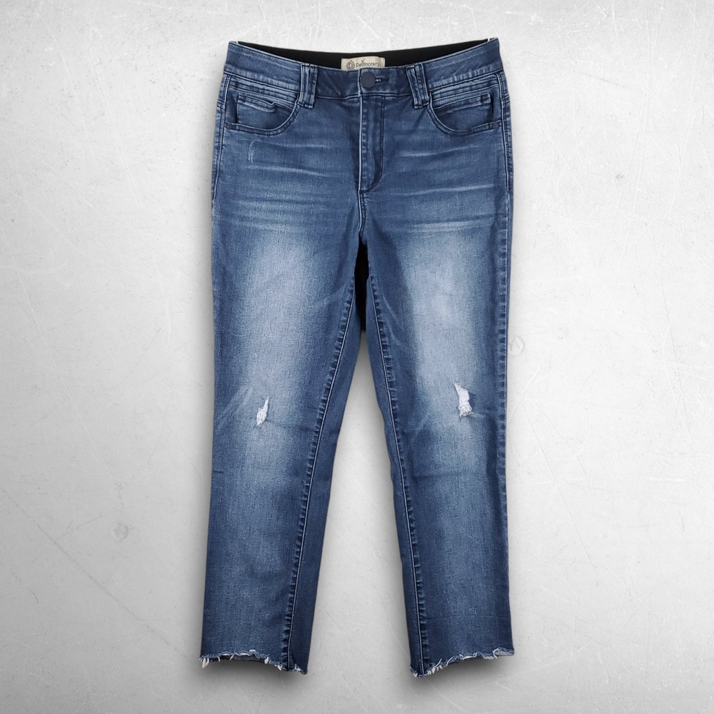 Democracy Ab Solution Straight Crop Jeans Women 10 Blue Distressed Everyday Chic